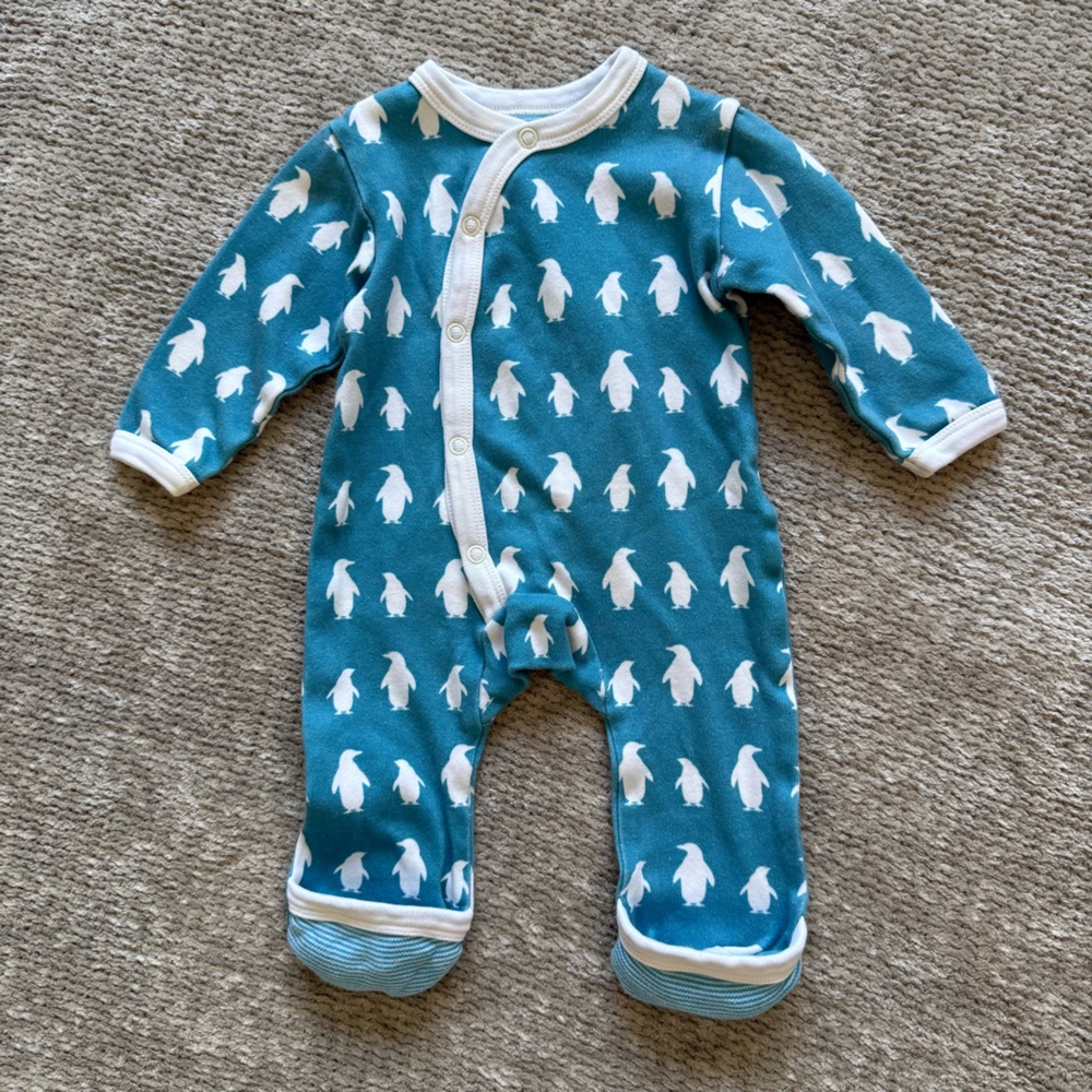 Penguin Organics Baby Footie Pajamas 0-6M Organic Cotton Penguin Print